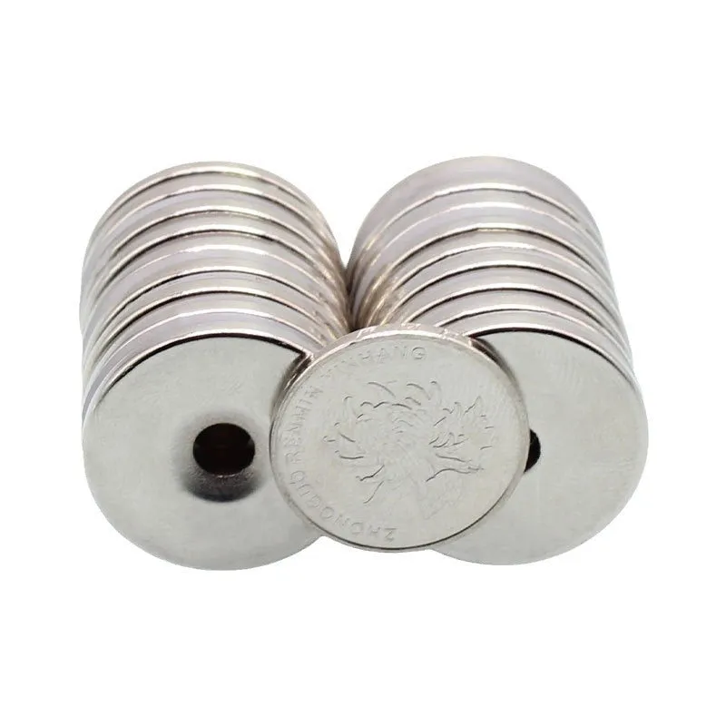 Circular sinking hole neodymium iron boron magnet 15mm diameter with central mounting hole