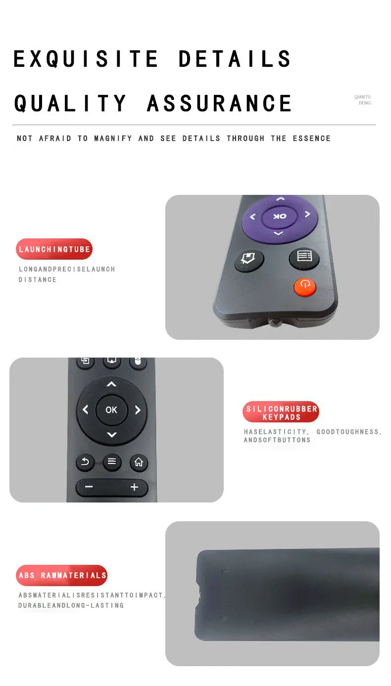 Plastic replacement remote control for Android TV box compatible with H96 MAX MXQ HY300 HY320 models