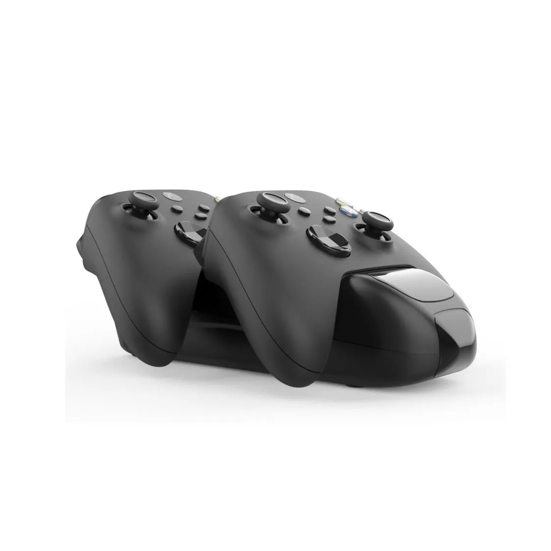 Black Xbox Series X dual controller charging station with LED lights and two battery packs