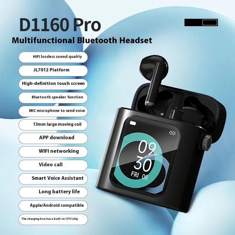 Bluetooth large screen TWS wireless earphones with digital display, ABS in-ear design, noise reduction, e-sports low latency mode