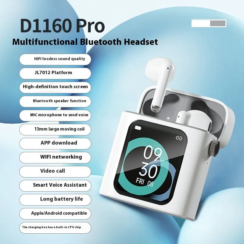 Bluetooth large screen TWS wireless earphones with digital display, ABS in-ear design, noise reduction, e-sports low latency mode