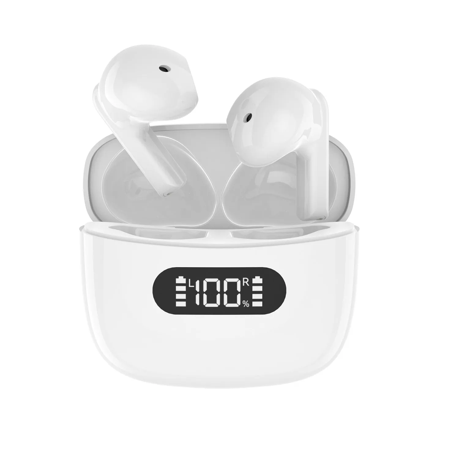Digital TWS four generation Bluetooth headset in white with earbuds and charging case