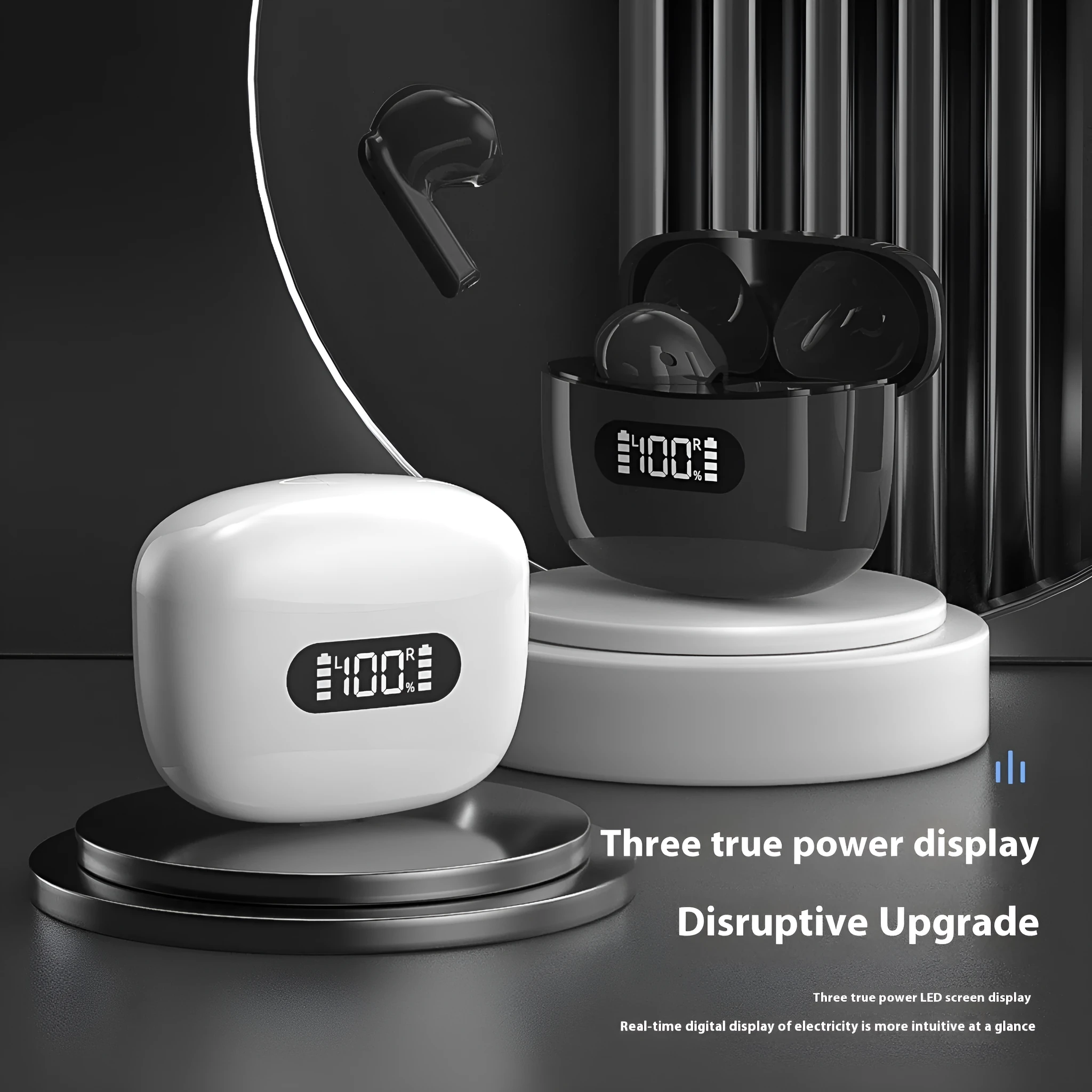 Digital TWS four generation Bluetooth headset in white with earbuds and charging case