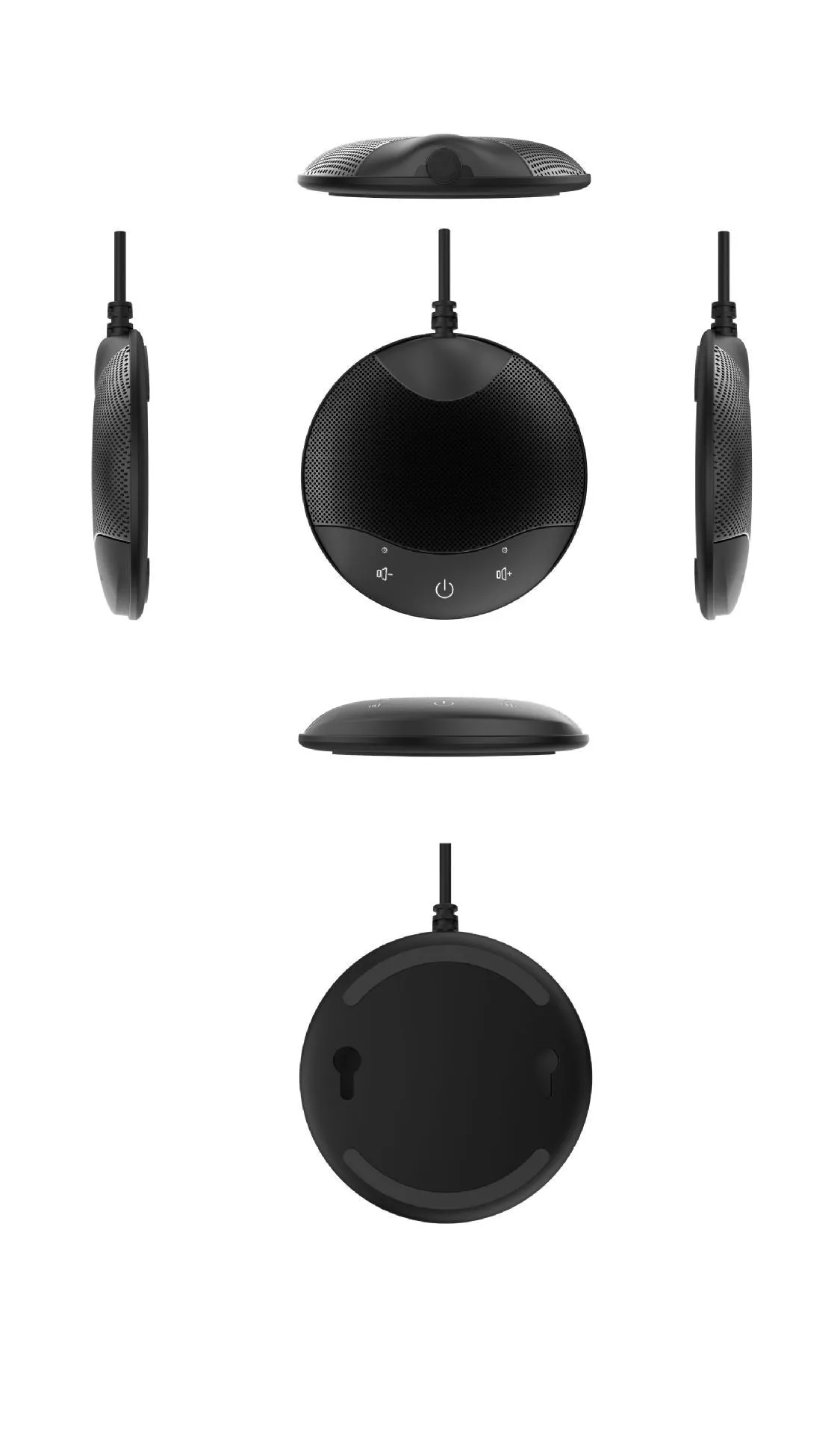 Black USB condenser microphone for computer conferencing and gaming measuring 9x9x1.7cm