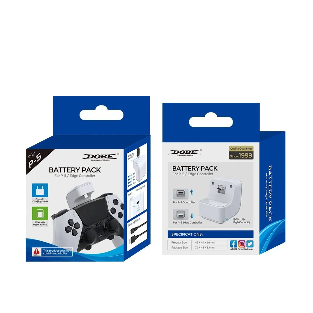 White ABS PS5 handle power bank with Type-C port and LED indicator, attached to a PS5 controller