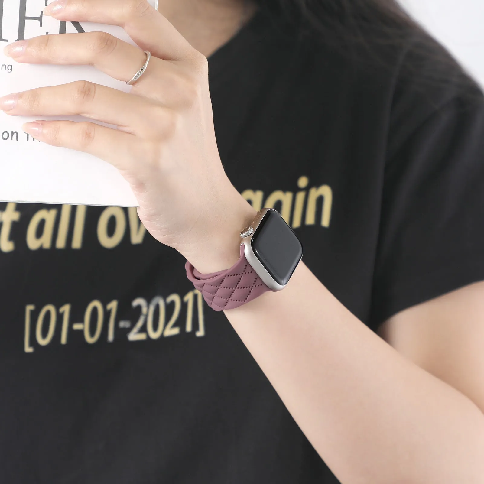 Silicone butterfly buckle watch strap in multiple colours for Apple Watch sizes 38mm to 49mm