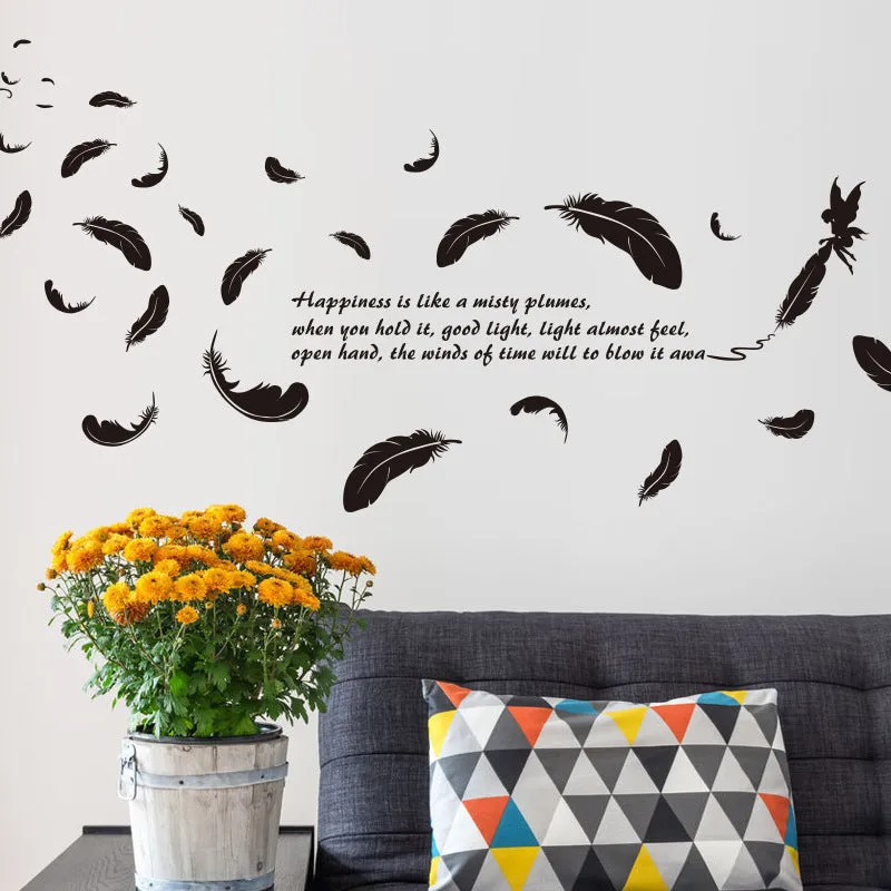 Black feather angel three generations design removable wall sticker measuring 50 by 70 centimetres.