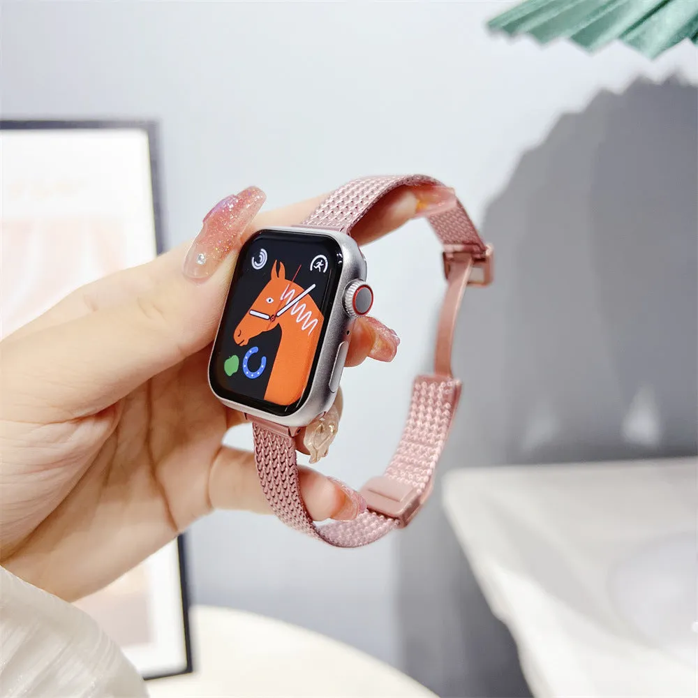 Magnetic buckle stainless steel watch strap for Apple Watch 38/40/41mm and 42/44/45/49mm, available in black silver starlight pink rose gold