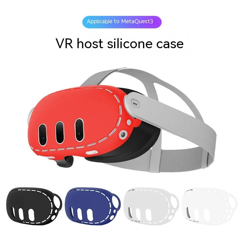 Black silicone protective cover for Oculus Quest 3 VR headset host with clip belt attachment method