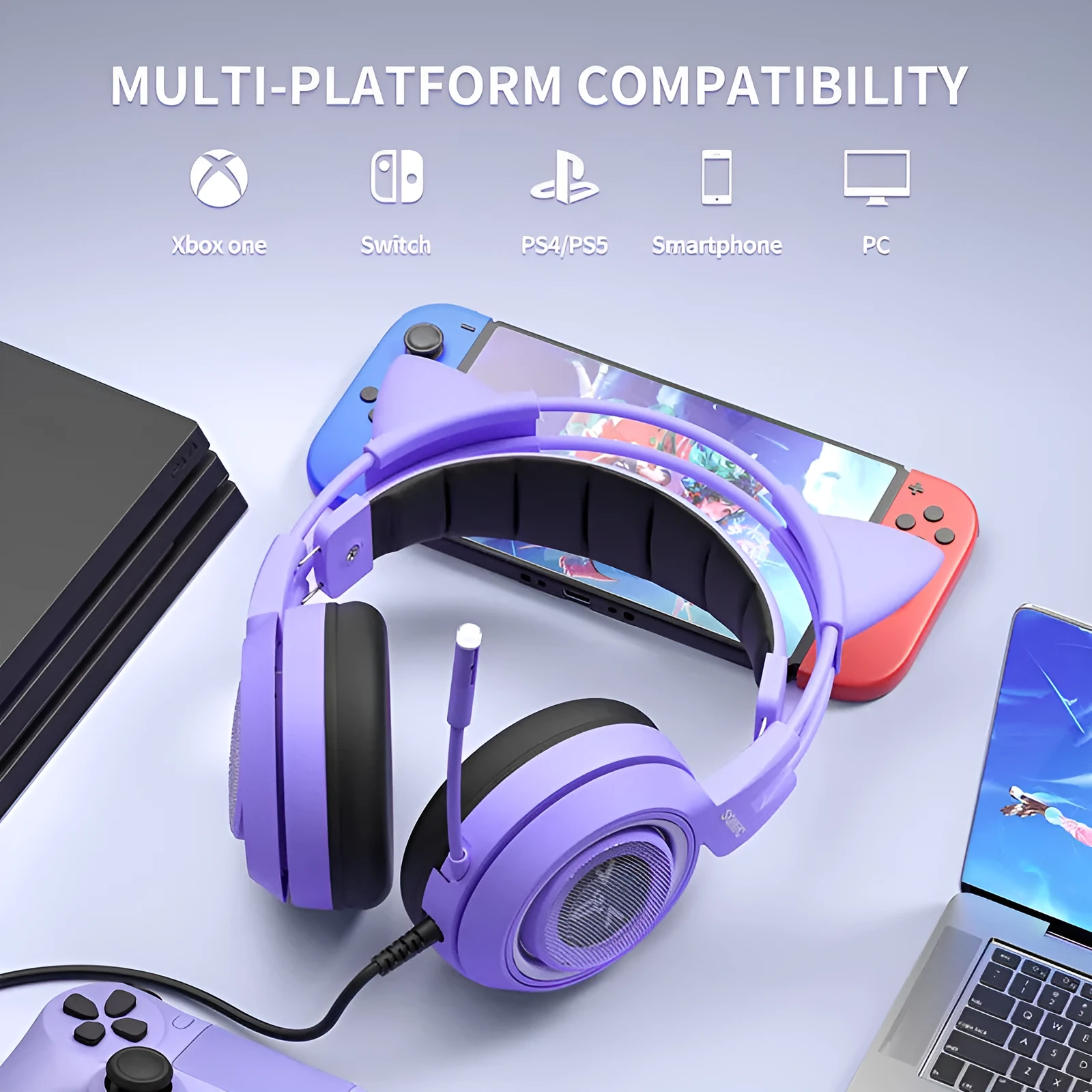 Wired gaming headset with 40mm driver, 3.5mm plug, head-mounted design, in black colour