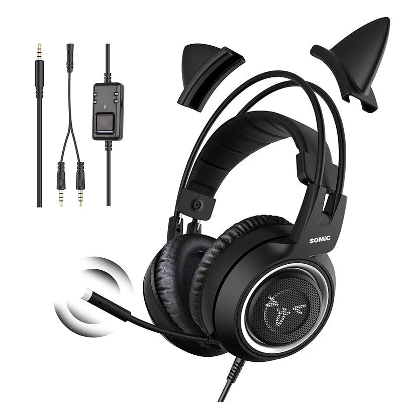 Wired gaming headset with 40mm driver, 3.5mm plug, head-mounted design, in black colour