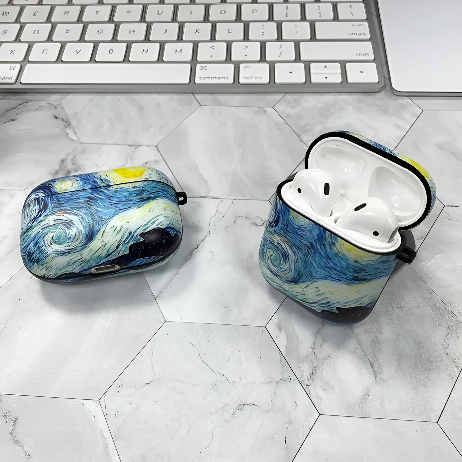 Van Gogh Starry Sky soft silicone plastic AirPods case for multiple generations with retro art print