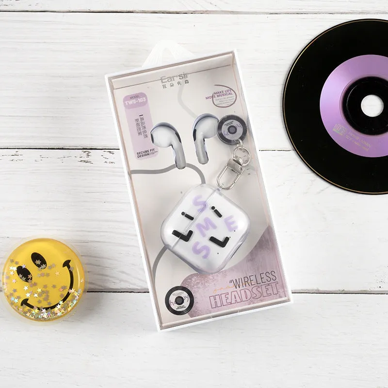 TWS-103 binaural in-ear earphones in white, pink, and purple with PC ABS build