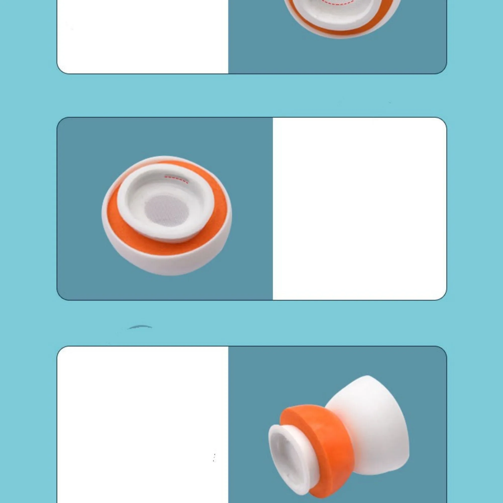 Orange white double layered noise reducing earplug sleeves for headphones made of silicone and memory cotton