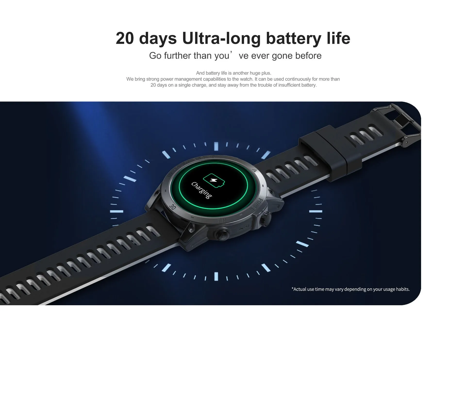 GPS outdoor sports watch black 1.43in AMOLED screen with step counting and heart rate monitoring