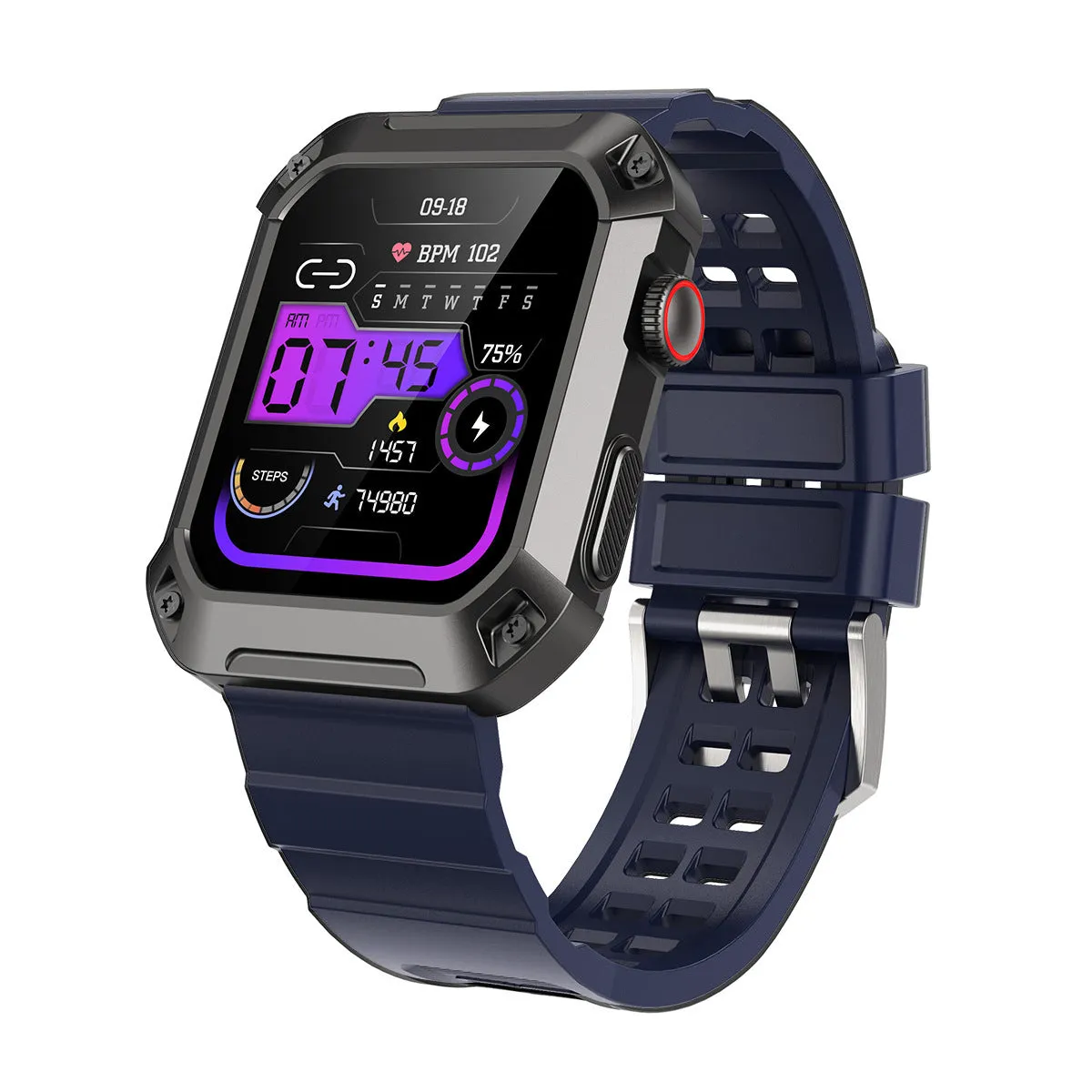 Smart watch with heart rate and blood pressure monitoring, 1.83-inch IPS screen, three-proof design, available in black blue and green