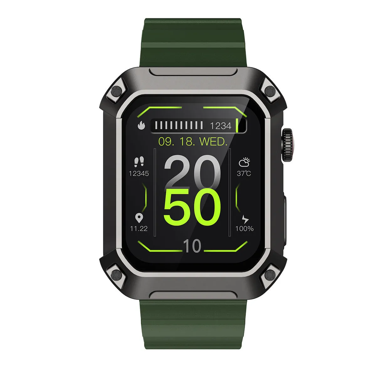 Smart watch with heart rate and blood pressure monitoring, 1.83-inch IPS screen, three-proof design, available in black blue and green