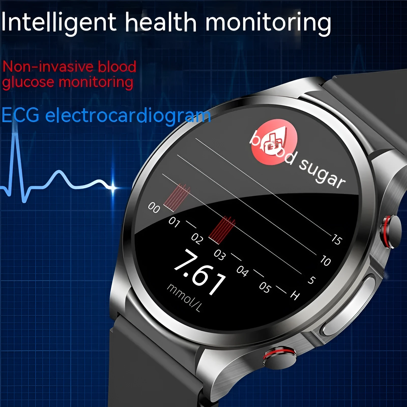 Hot W11 blood sugar monitoring smart bracelet in black with AMOLED screen and TPU strap