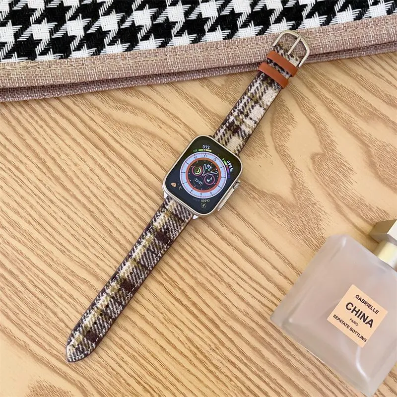 Winter woolen smart watch band maoni style fabric compatible with iWatch 38-49mm brown apricot yellow colour
