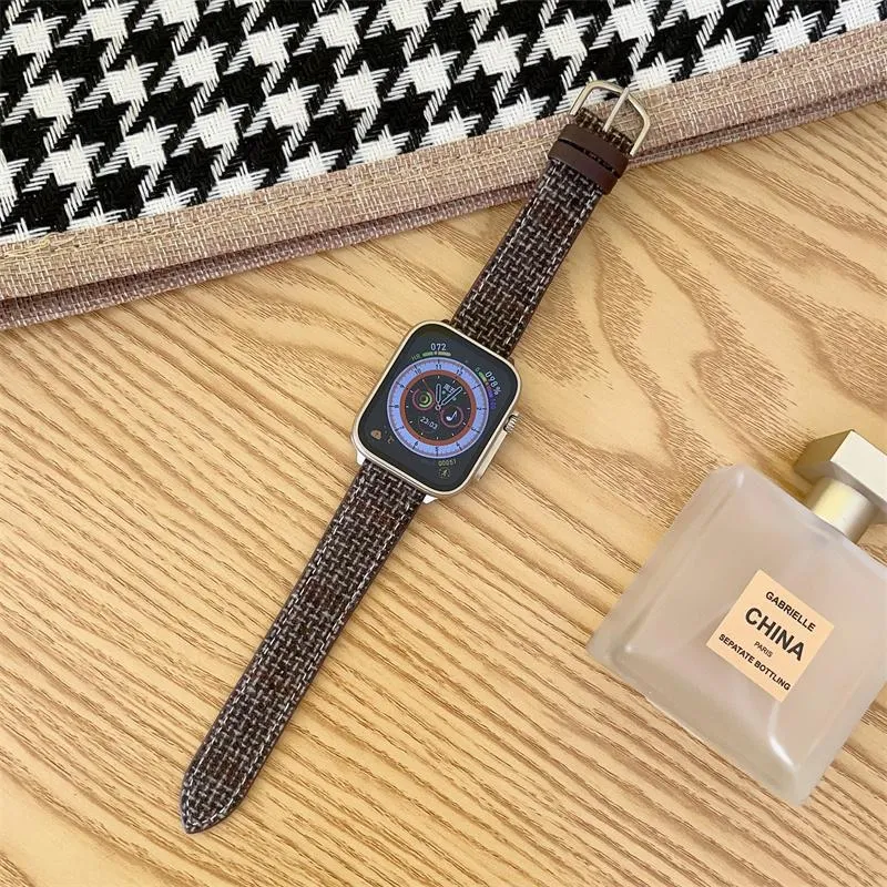 Winter woolen smart watch band maoni style fabric compatible with iWatch 38-49mm brown apricot yellow colour