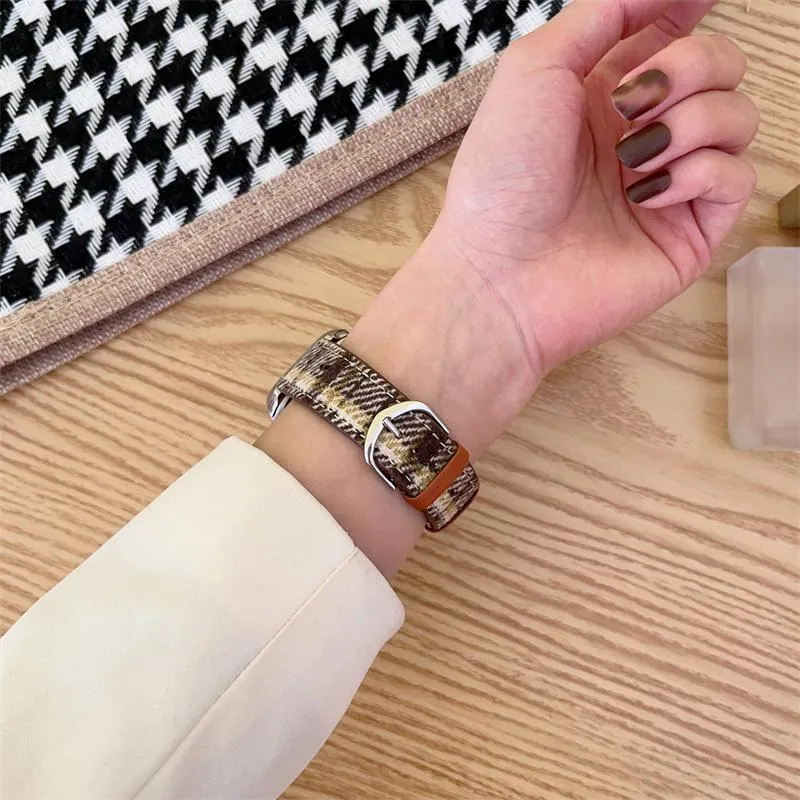 Winter woolen smart watch band maoni style fabric compatible with iWatch 38-49mm brown apricot yellow colour