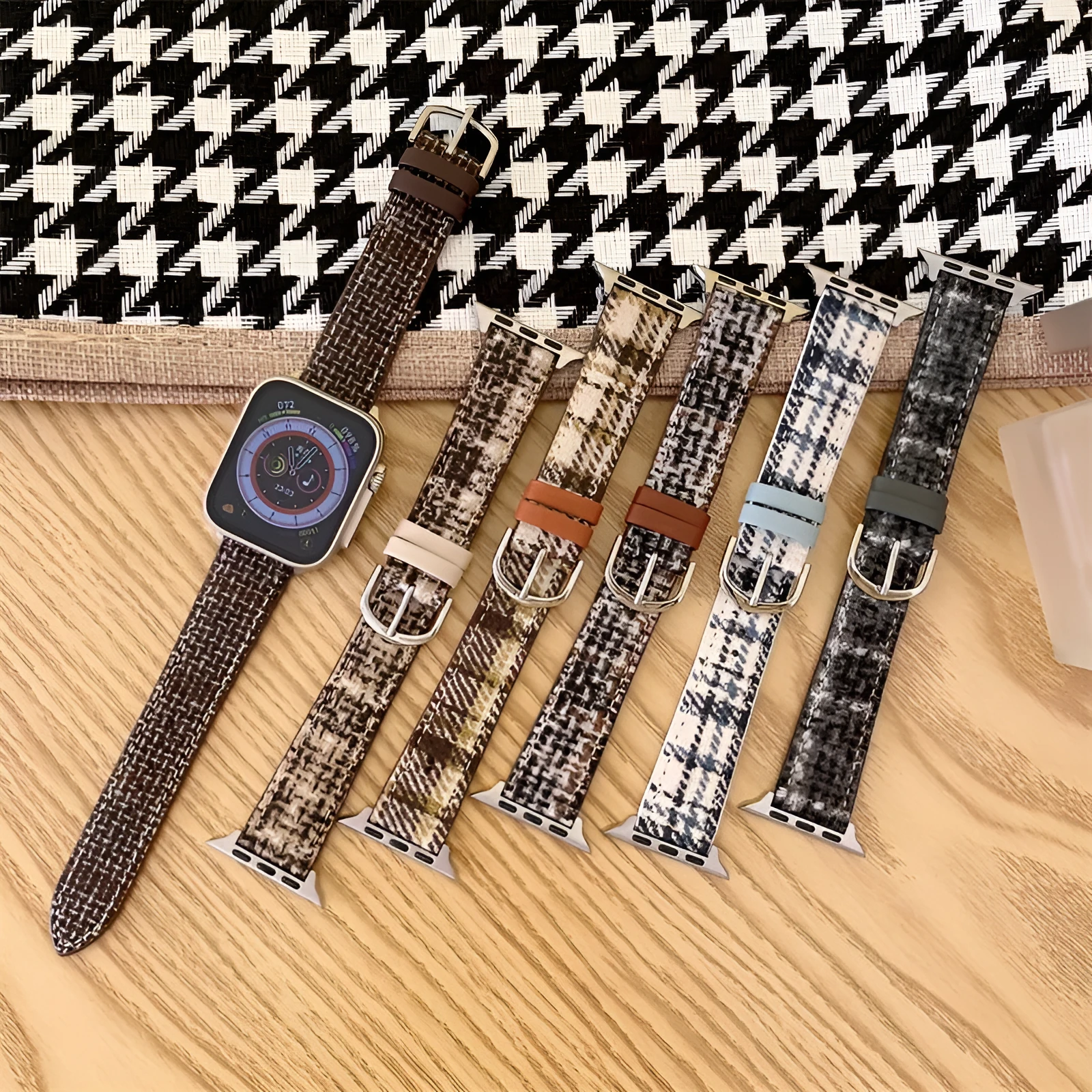 Winter woolen smart watch band maoni style fabric compatible with iWatch 38-49mm brown apricot yellow colour