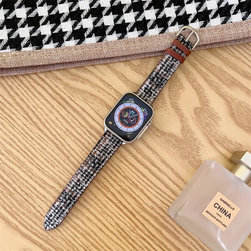 Winter woolen smart watch band maoni style fabric compatible with iWatch 38-49mm brown apricot yellow colour