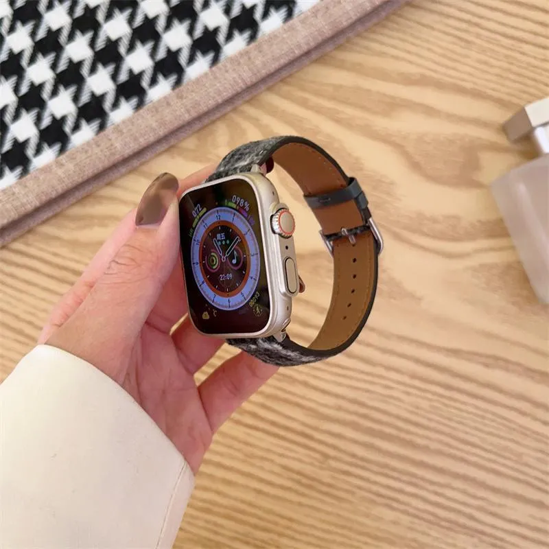 Winter woolen smart watch band maoni style fabric compatible with iWatch 38-49mm brown apricot yellow colour