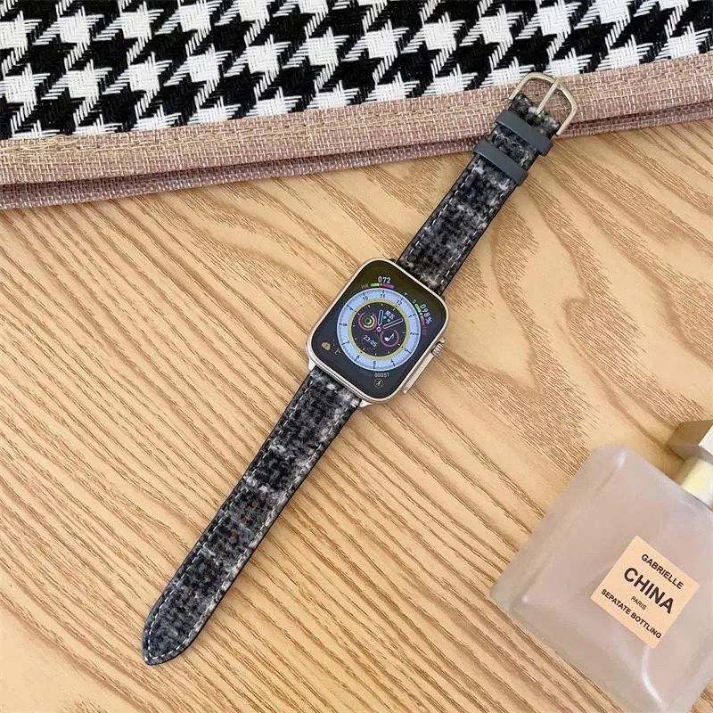 Winter woolen smart watch band maoni style fabric compatible with iWatch 38-49mm brown apricot yellow colour