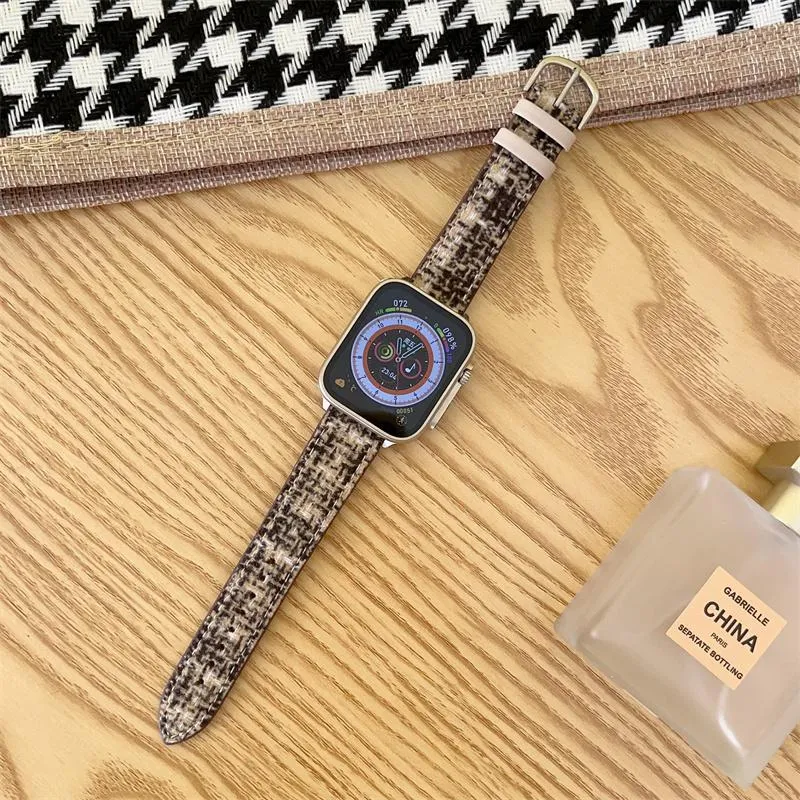 Winter woolen smart watch band maoni style fabric compatible with iWatch 38-49mm brown apricot yellow colour
