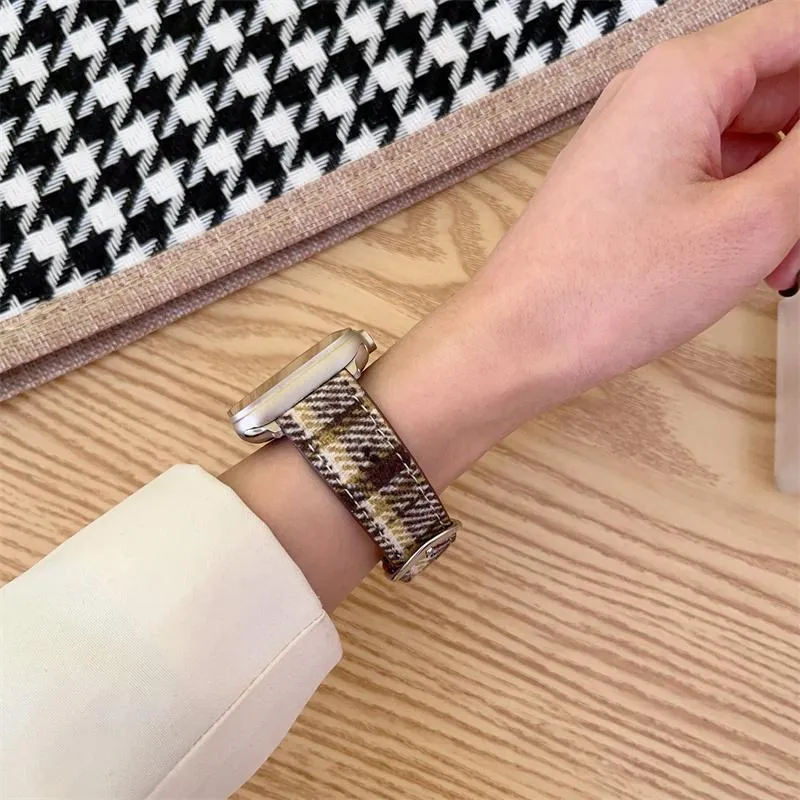 Winter woolen smart watch band maoni style fabric compatible with iWatch 38-49mm brown apricot yellow colour