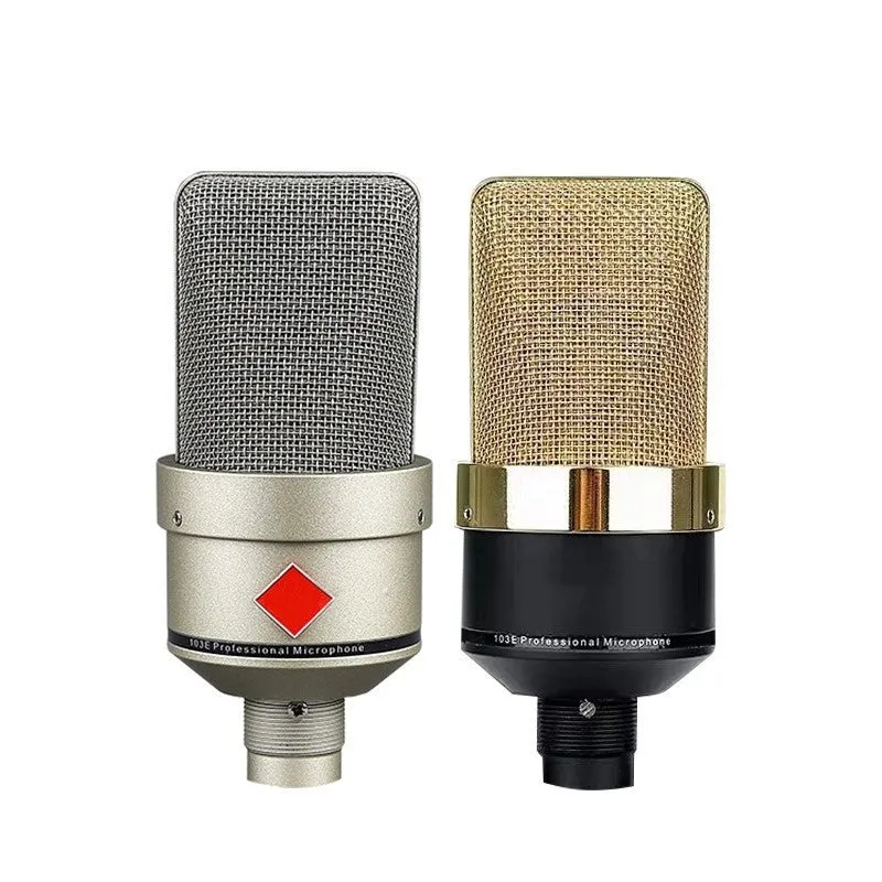 Condenser microphone with cardioid pattern in black gold or champagne gold colour with cable and stand