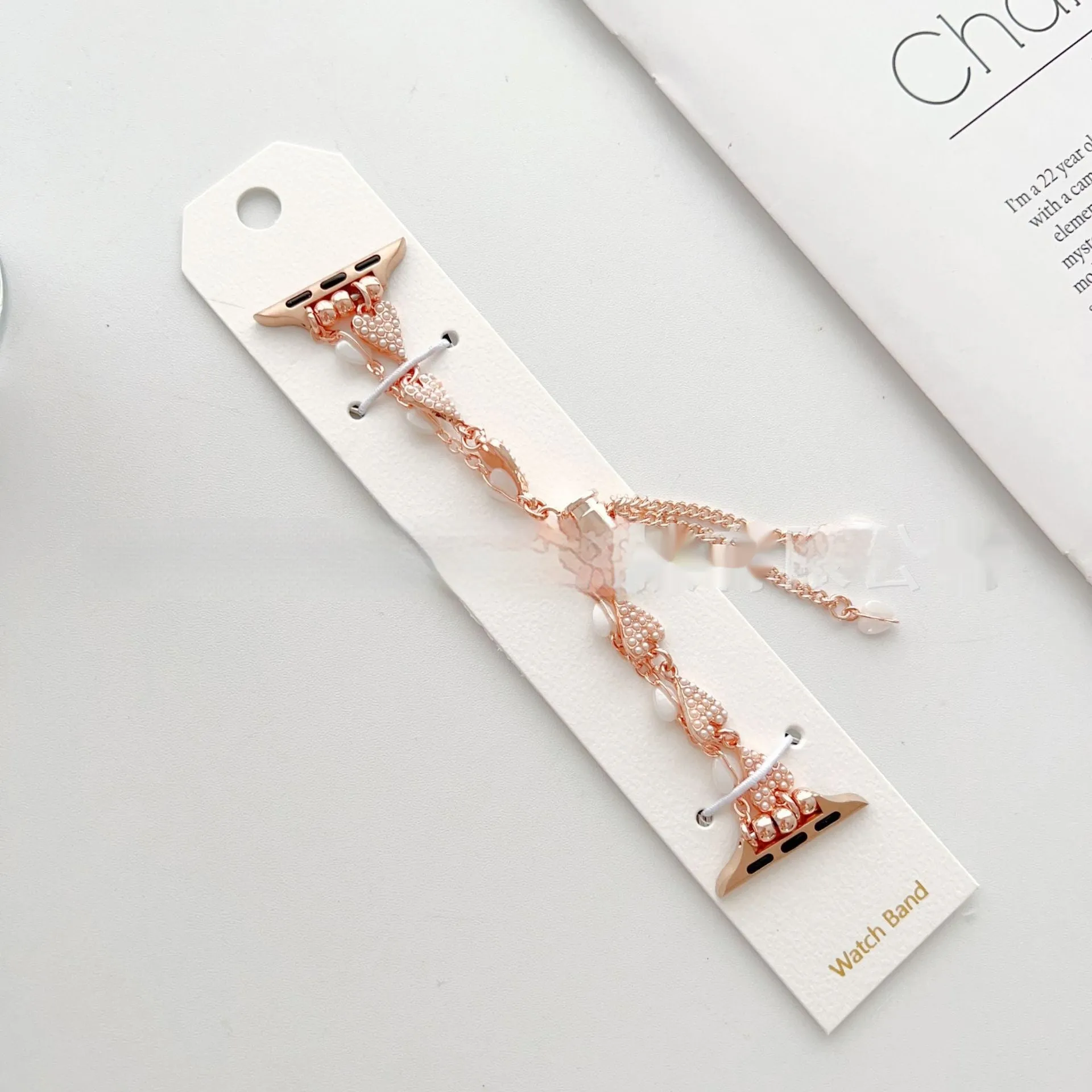 Love bracelet pearl chain metal strap for Apple Watch 38-49mm in gold colour