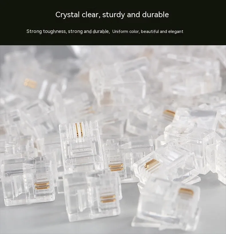 White Cat6 RJ45 crystal plugs in a metal can, 100 pieces, with gold-plated contacts