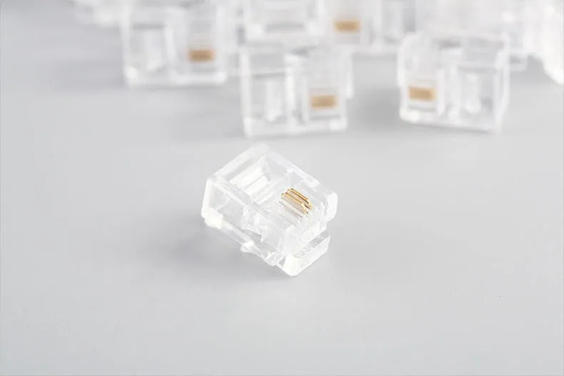 White Cat6 RJ45 crystal plugs in a metal can, 100 pieces, with gold-plated contacts