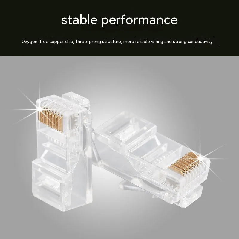 White Cat6 RJ45 crystal plugs in a metal can, 100 pieces, with gold-plated contacts