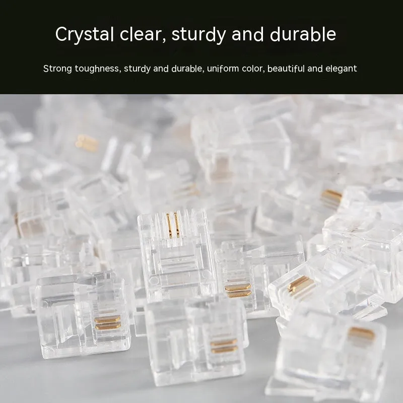 White Cat6 RJ45 crystal plugs in a metal can, 100 pieces, with gold-plated contacts