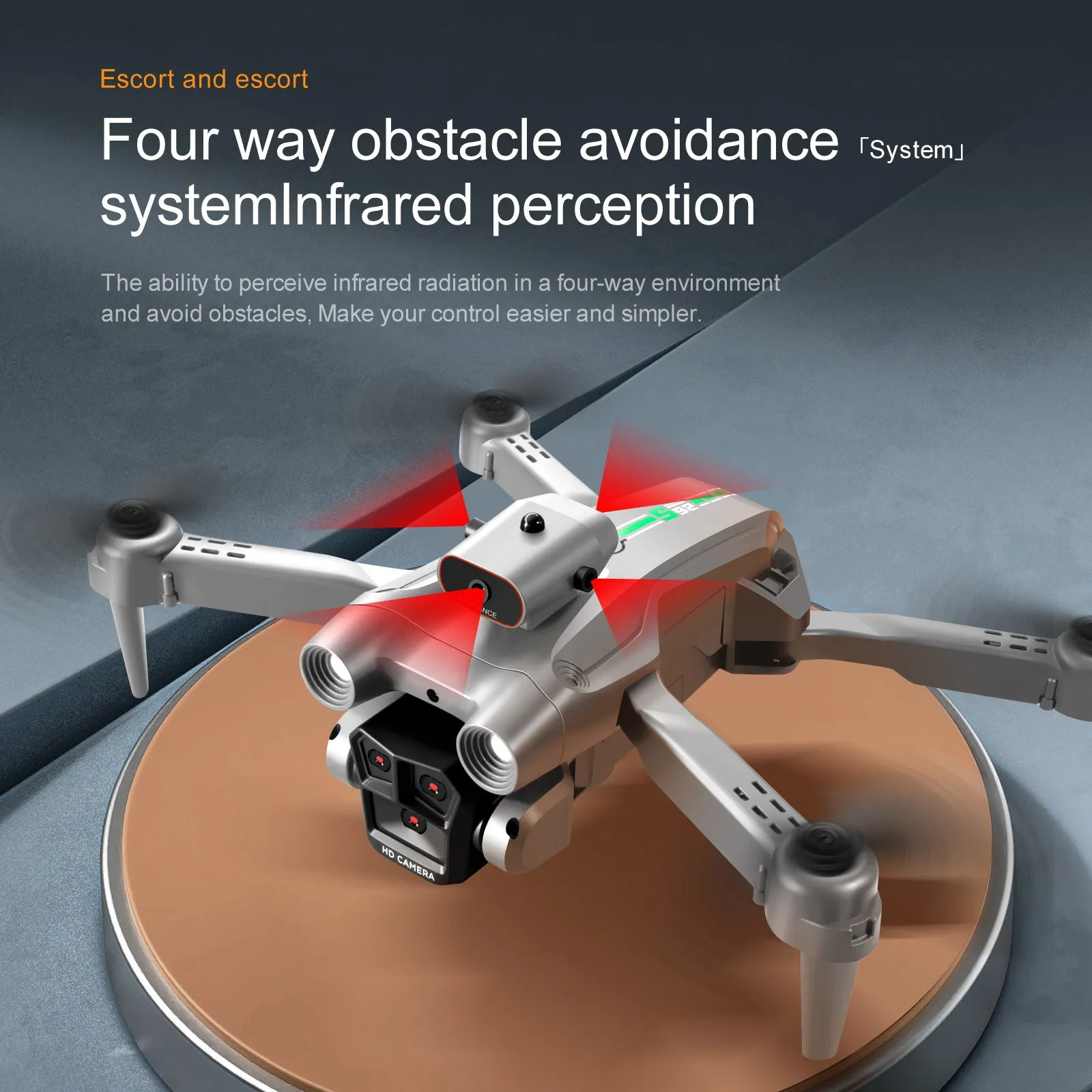 S92 remote-controlled quadcopter drone with three cameras and obstacle avoidance in black ribbon finish