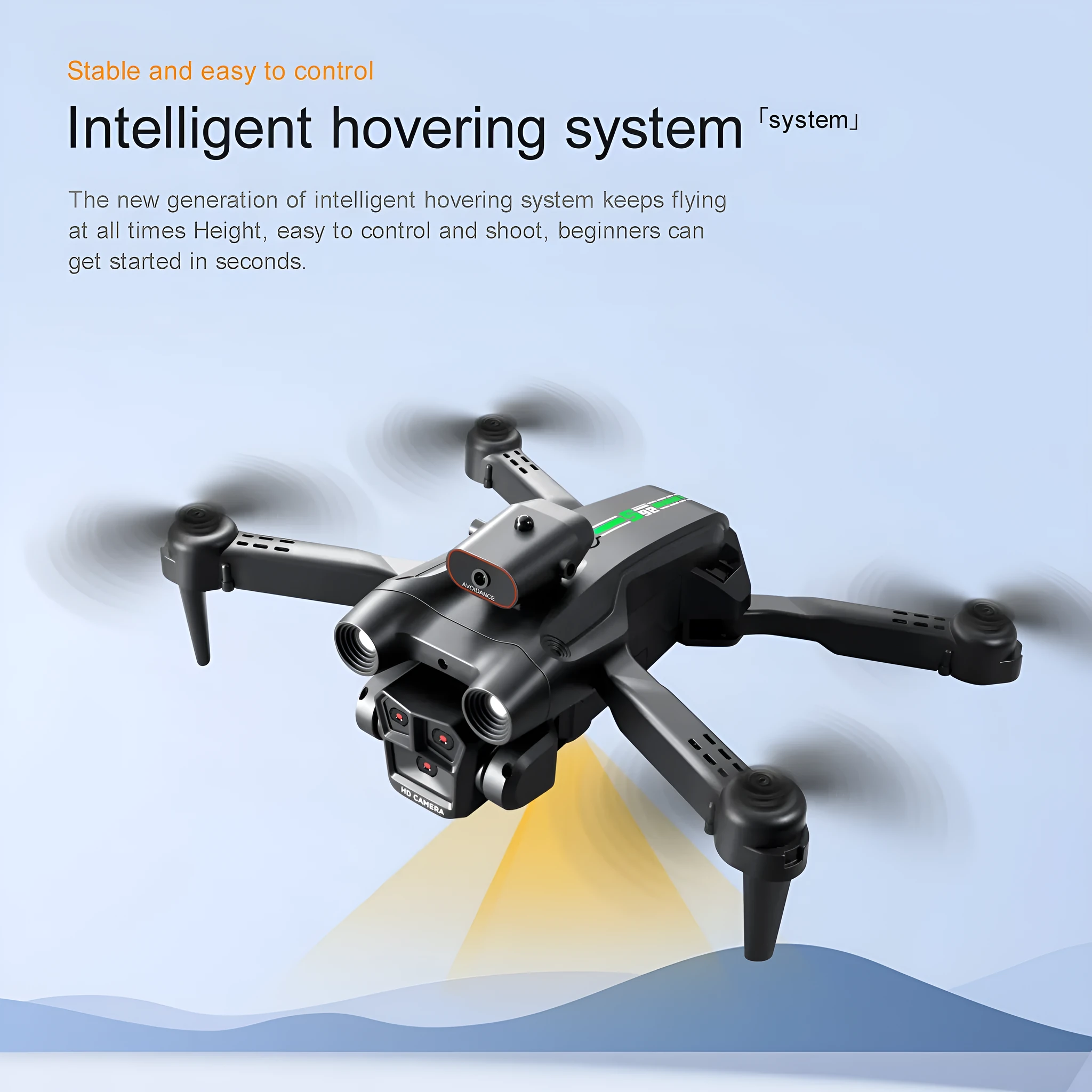 S92 remote-controlled quadcopter drone with three cameras and obstacle avoidance in black ribbon finish