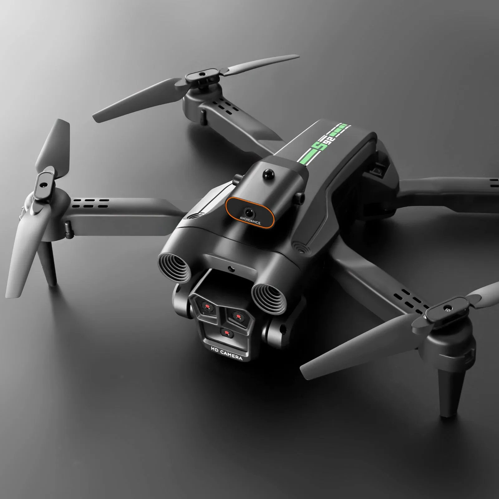 S92 remote-controlled quadcopter drone with three cameras and obstacle avoidance in black ribbon finish