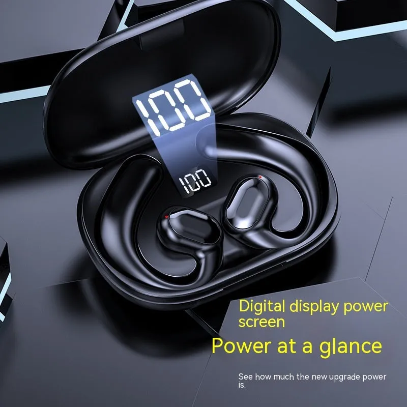Non in-ear ear-mounted Bluetooth headset with cable, black, plastic build, digital display on side