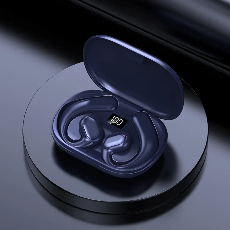 Non in-ear ear-mounted Bluetooth headset with cable, black, plastic build, digital display on side