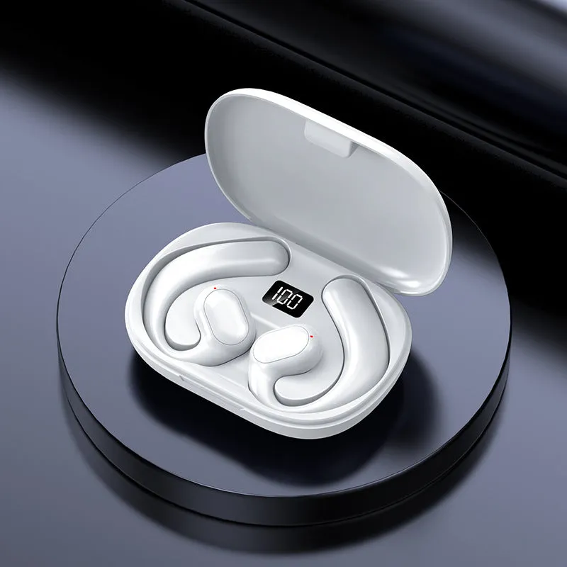 Non in-ear ear-mounted Bluetooth headset with cable, black, plastic build, digital display on side