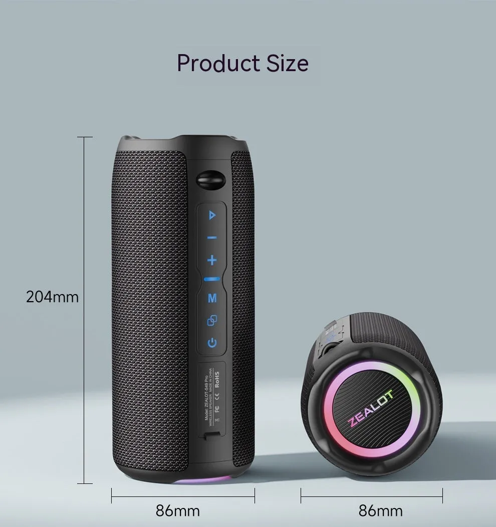 Outdoor Waterproof Vehicle-mounted S49Pro Wireless Bluetooth Speaker with 20W Bass, 3600mAh Battery, 6-7 Hour Playback, 57mm Dual Speakers, ABS Waterproof Cloth Wrapper, Black, USB Powered