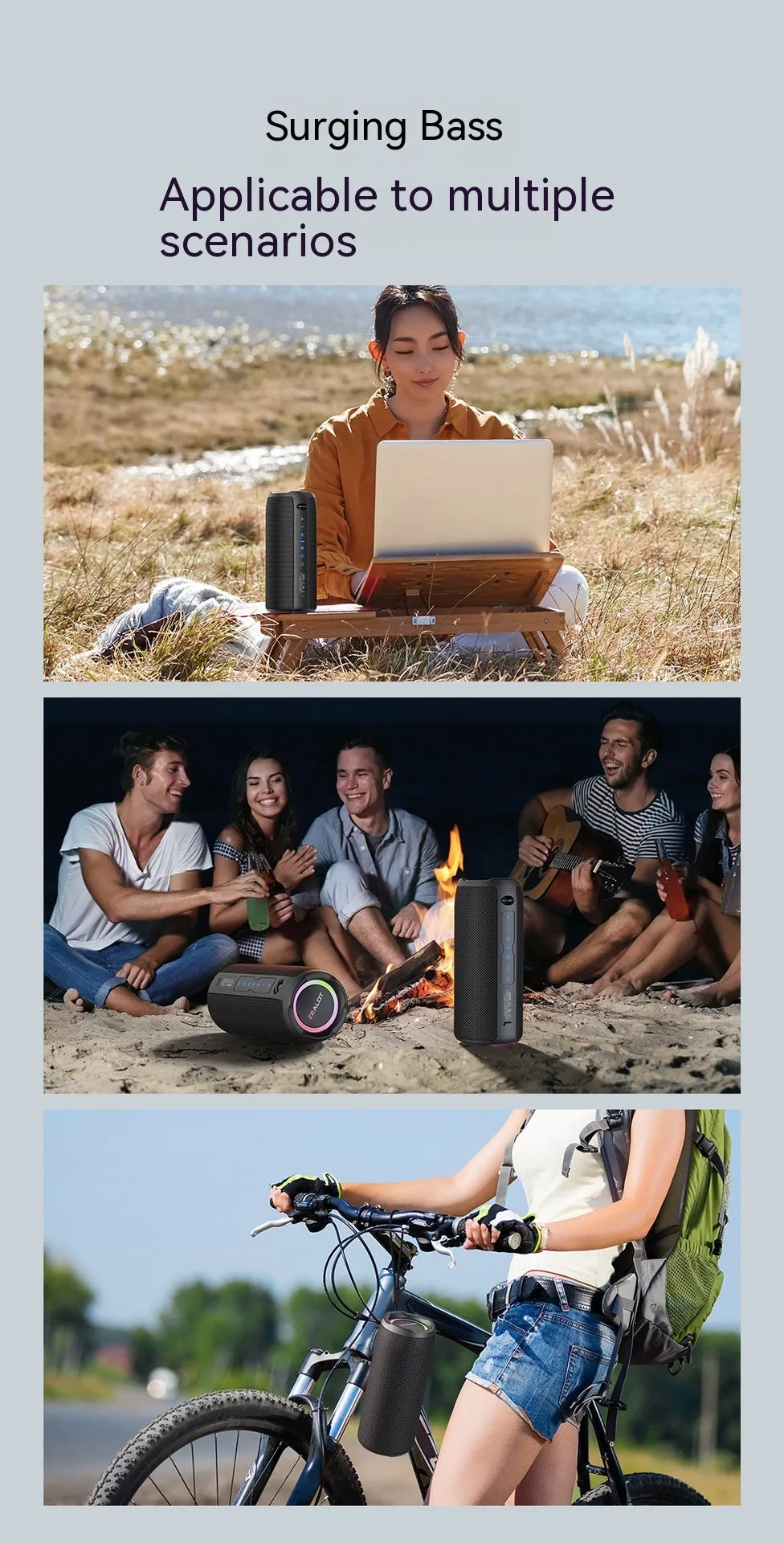 Outdoor Waterproof Vehicle-mounted S49Pro Wireless Bluetooth Speaker with 20W Bass, 3600mAh Battery, 6-7 Hour Playback, 57mm Dual Speakers, ABS Waterproof Cloth Wrapper, Black, USB Powered