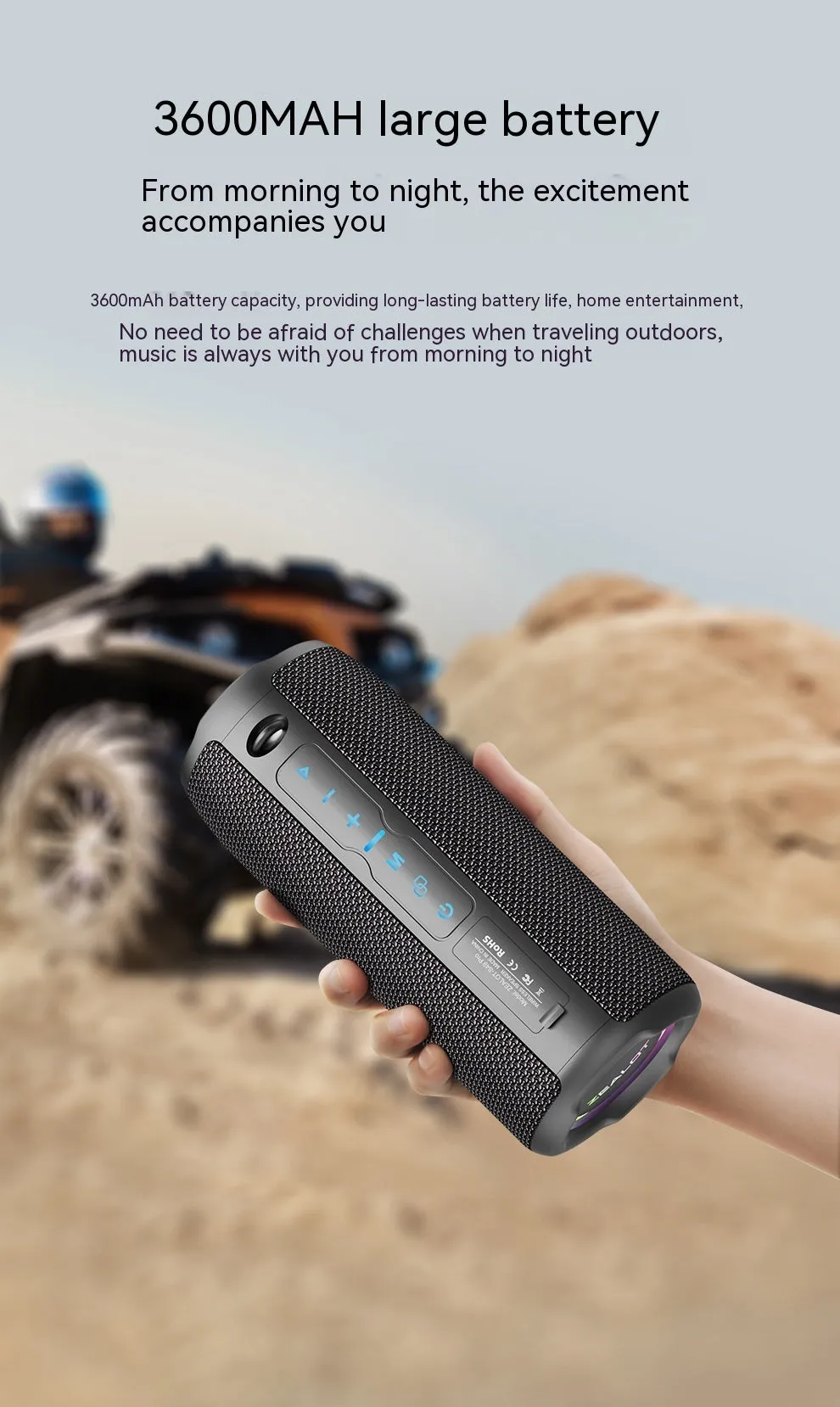 Outdoor Waterproof Vehicle-mounted S49Pro Wireless Bluetooth Speaker with 20W Bass, 3600mAh Battery, 6-7 Hour Playback, 57mm Dual Speakers, ABS Waterproof Cloth Wrapper, Black, USB Powered