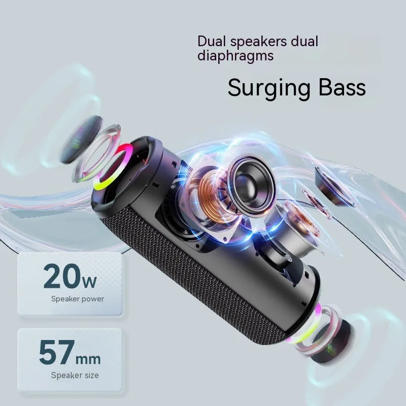 Outdoor Waterproof Vehicle-mounted S49Pro Wireless Bluetooth Speaker with 20W Bass, 3600mAh Battery, 6-7 Hour Playback, 57mm Dual Speakers, ABS Waterproof Cloth Wrapper, Black, USB Powered