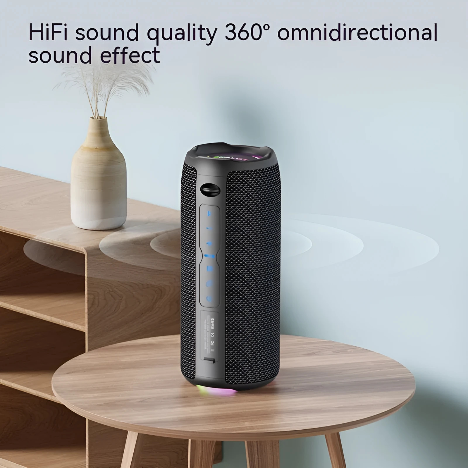 Outdoor Waterproof Vehicle-mounted S49Pro Wireless Bluetooth Speaker with 20W Bass, 3600mAh Battery, 6-7 Hour Playback, 57mm Dual Speakers, ABS Waterproof Cloth Wrapper, Black, USB Powered
