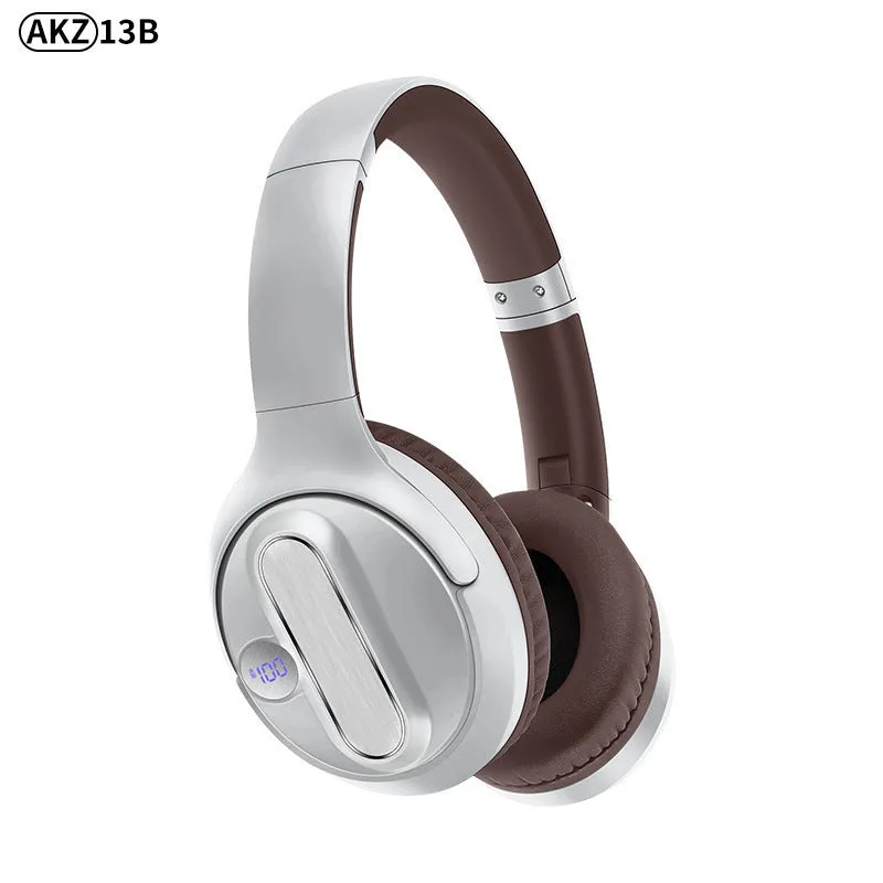 Retro wireless Bluetooth headset with digital power display in black plastic, head-mounted design