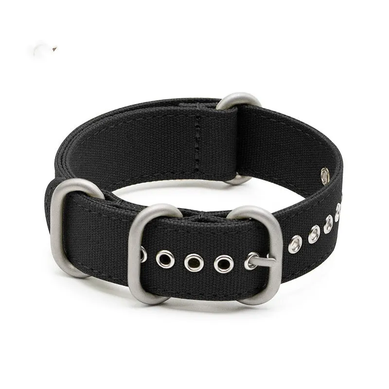 Canvas nylon thickened watch band in army green with silver buckle on a wrist